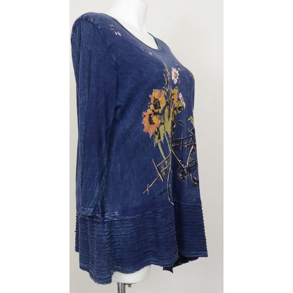 Jess & Jane Women's XL Mineral Washed Cotton Wavy Contrast Asymmetric Tunic Top - Picture 5 of 11